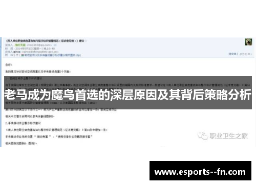 老马成为魔鸟首选的深层原因及其背后策略分析