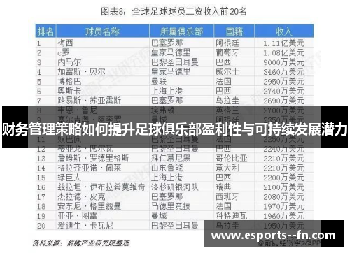 财务管理策略如何提升足球俱乐部盈利性与可持续发展潜力