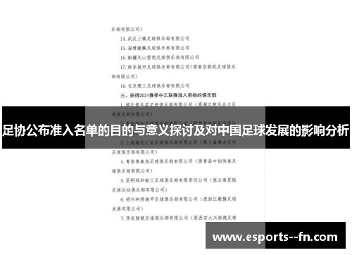 足协公布准入名单的目的与意义探讨及对中国足球发展的影响分析
