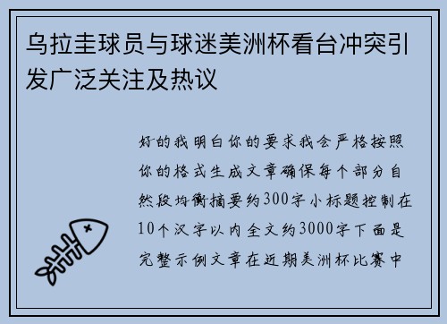 乌拉圭球员与球迷美洲杯看台冲突引发广泛关注及热议