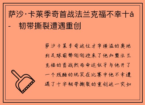 萨沙·卡莱季奇首战法兰克福不幸十字韧带撕裂遭遇重创 萨沙·卡莱季奇首战法兰克福不幸十字韧带撕裂遭遇重创